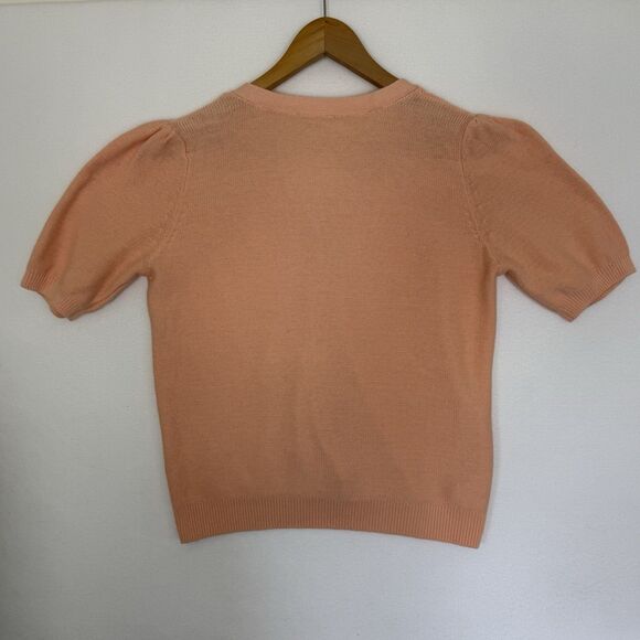 Loft Outlet Peach Puff Sleeve Spring Cardigan Sweater V-Neck Sz Large Short slvs - Picture 7 of 11